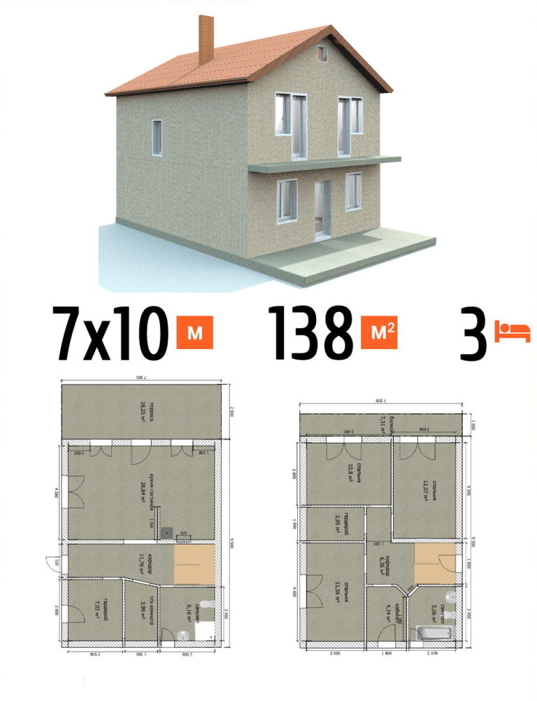 Проект дома 138 кв.м 3 спальни 7 на 10 двухэтажный - расчет постройки фото и планы