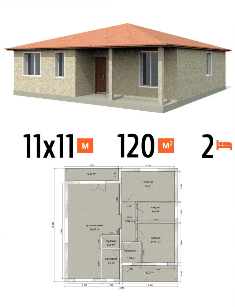 Проект дома 120 кв.м 2 спальни 11 на 11 одноэтажный - стоимость под ключ фото и планы